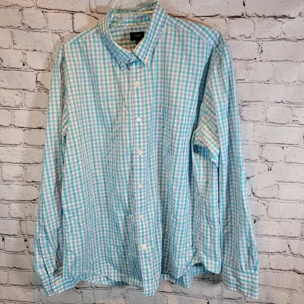 J. Crew Shirt Mens‎ XL Green Blue Gingham Plaid Thompson Long Sleeve